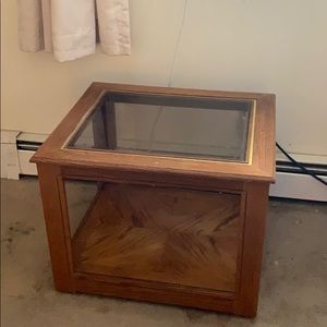 glass topped wood table/coffee table